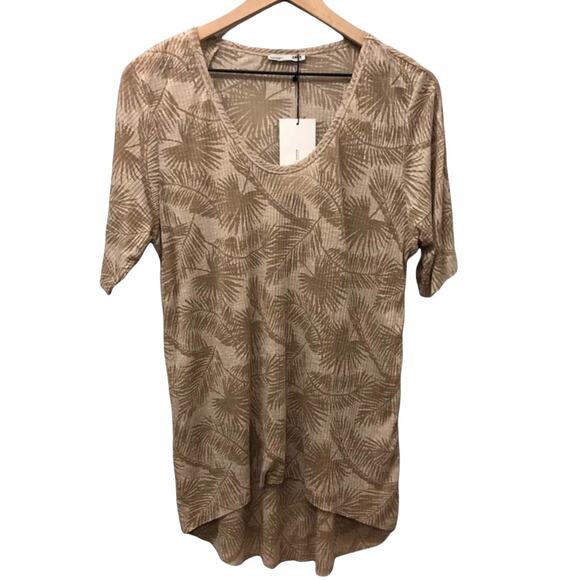 Zara brown sheer fern leaf design hi lo hem tshirt medium NWT - Picture 1 of 8